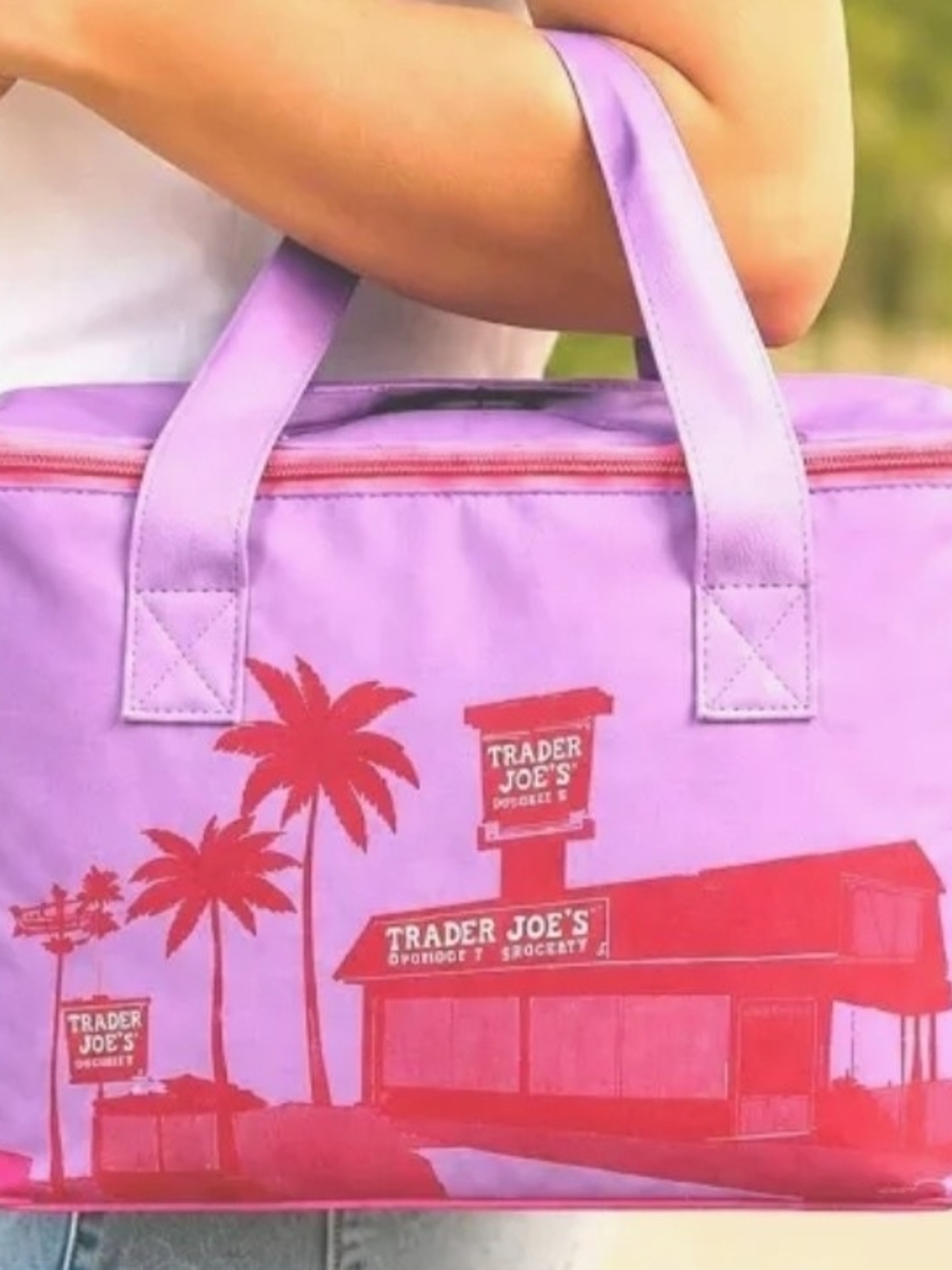 Trader Joe's Summer 2026 Lavender Insulated Tote Bag with Pink